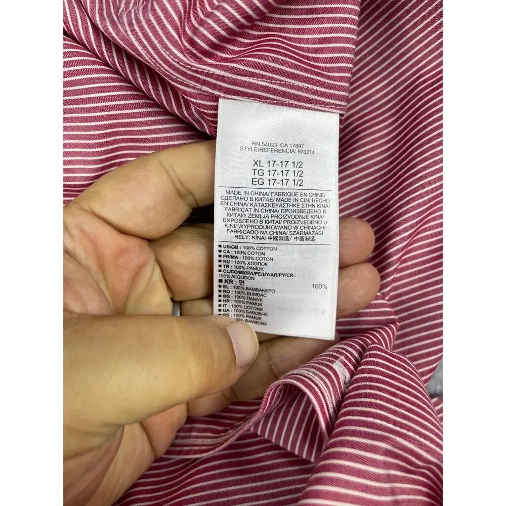 Banana Republic Shirt Men's XL Red Striped Long Sleeve‎ Button Up Non Iron Slim